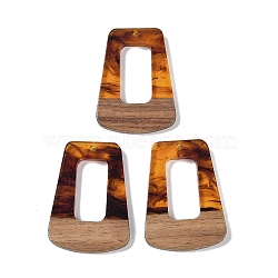 Resin & Wood Pendants, Hollow Trapezoid Charms, Saddle Brown, 38x27x3mm, Hole: 2mm(WOOD-F015-11D)