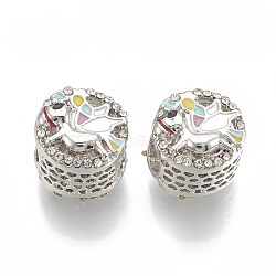 Alloy Enamel Beads, with Rhinestone, Hollow, Large Hole Beads, Flat Round with Pegasus, Colorful, Platinum, 12x11x11mm, Hole: 5.5mm(PALLOY-T048-16P)