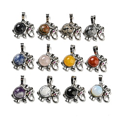 Natural & Synthetic Mixed Gemstone Pendants, Rack Plating Brass Elephant Charms, Platinum, Cadmium Free & Lead Free, Mixed Dyed and Undyed, 26mm, Elephant: 18x21x8mm, Hole: 8x5mm(G-P517-04P)
