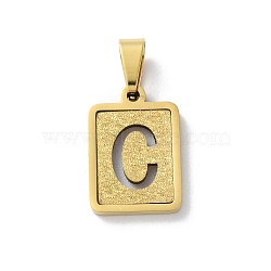 304 Stainless Steel Alphabet Pendants, Real 18K Gold Plated, Rectangle Charm, Letter C, 17.5x12x2mm, Hole: 7.5x3.5mm(STAS-S152-01G-C)