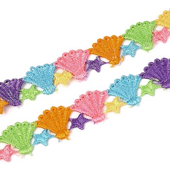 Scallop Shape Polyester Lace Trims, Embroidered Applique Sewing Ribbon, for Sewing and Art Craft Decoration, Colorful, 1 inch(25mm), 15 yards/roll(13.72m/roll)