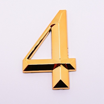 Plastic & PVC Number Sign Labels, Gold, Num.4, 4: 70x46x8mm