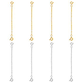 8Pcs 2 Colors 304 Stainless Steel Extender Chain with Spring Ring Clasps, Golden & Stainless Steel Color, 6.9cm, 4pcs/color