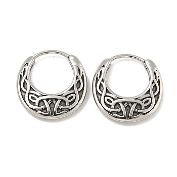 316 Surgical Stainless Steel Hoop Earrings, Line Charm, Antique Silver, 17.5x16.5mm