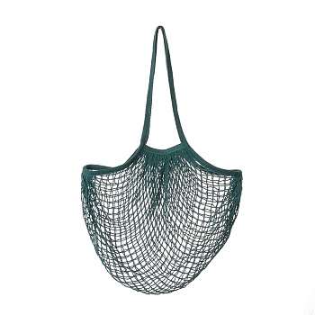 Portable Cotton Mesh Grocery Bags, Reusable Net Shopping Handbag, Dark Olive Green, 58.05cm, Bag: 35x38x1.8cm. 