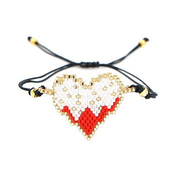 Friendship Heart Loom Pattern Seed Beads Bracelets for Women, Adjustable Nylon Cord Braided Bead Bracelets, Colorful, 11 inch(28cm)