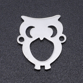201 Stainless Steel Links connectors, Owl, Stainless Steel Color, 15x13x1mm, Hole: 1.4mm