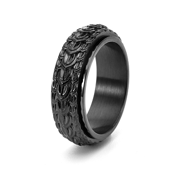 Rotatable Titanium Steel Finger Ring, Dragon Scale for Men, Black, US Size 12(21.4mm)