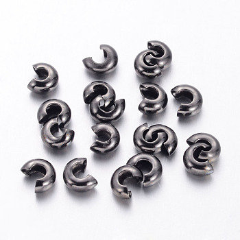 Brass Crimp Beads Covers, Nickel Free, Gunmetal, Size: About 3mm In Diameter, Hole: 1.2~1.5mm