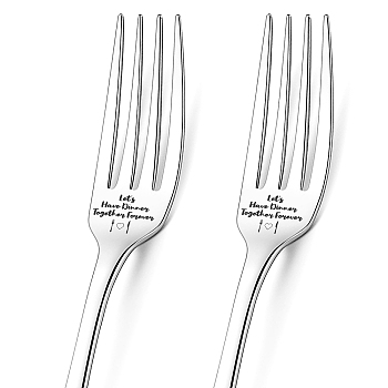 Globleland Word Pattern 304 Stainless Steel Fork, with Coated Paper Cutlery Storage Box, Tableware Pattern, 200x24mm, Fork: 2pcs/box