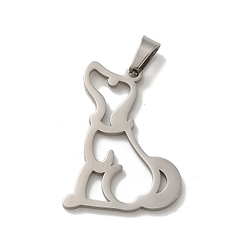 304 Stainless Steel Pendants, Laser Cut, Dog Charm, Stainless Steel Color, 27x19x1mm, Hole: 6x3mm