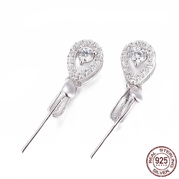 Rhodium Plated 925 Sterling Silver Pendant Bails, with Cubic Zirconia, with 925 Stamp, Clear, Platinum, 14mm, Hole: 6x1mm, Pin: 0.7mm, Inseam Length: 4.5mm