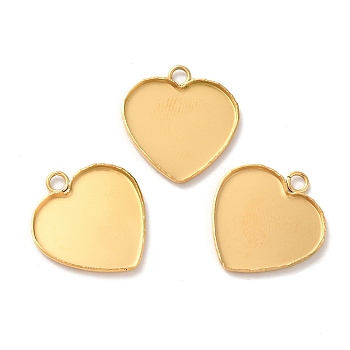Ion Plating(IP) 304 Stainless Steel Pendant Cabochon Settings, Plain Edge Bezel Cups, Heart, Golden, Tray: 16.5x19mm, 22x20x1.5mm, Hole: 2.5mm