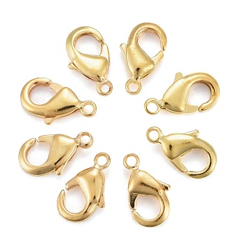 Brass Lobster Claw Clasps, Parrot Trigger Clasps, Cadmium Free & Nickel Free & Lead Free, Golden, 10x5x3mm, Hole: 1mm