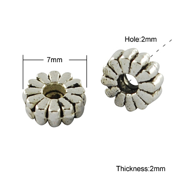 Tibetan Style Spacer Beads, Cadmium Free & Nickel Free & Lead Free, Donut, Antique Silver, 7x2mm, Hole: 2mm