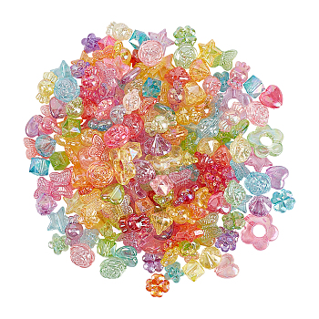 Globleland Transparent Acrylic Charms & Beads, AB Color Plated, Mixed Shapes, Mixed Color, 12x11mm, Hole: 1.6mm, 300g/bag