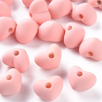 Acrylic Beads, Rubberized Style, Half Drilled Beads, Heart, Light Coral, 14.5x18.5x13.5mm, Hole: 3.5mm