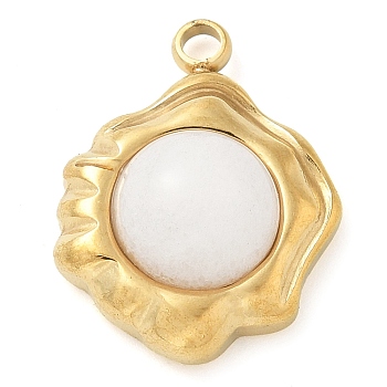 Natural White Agate Pendants, 304 Stainless Steel Flower Charms, Real 18K Gold Plated, 17x13.5x7mm, Hole: 2mm