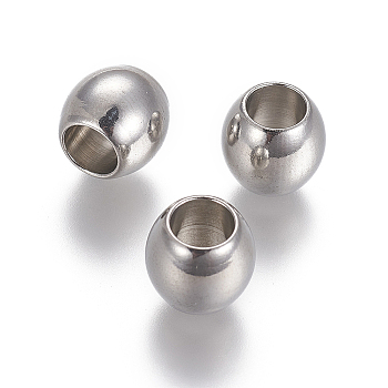 201 Stainless Steel Beads, Barrel, Stainless Steel Color, 10x9.1mm, Hole: 5.5mm