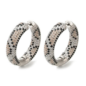 Rack Plating Brass Micro Pave Cubic Zirconia Hoop Earrings, Long-Lasting Plated, Lead Free & Cadmium Free, Platinum, 28.5x6.5~7mm