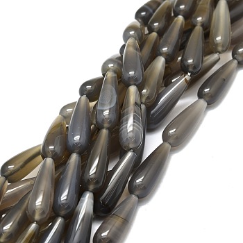 Natural Grey Agate Beads Strands, Waterdrop, 30x10mm, Hole: 1.4mm, about 13pcs/strand, 15.75''(40cm)