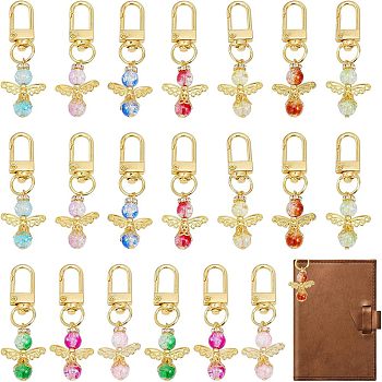 20Pcs 10 Colors Angel Hanging Ornament, Baking Painted Two Tone Crackle Glass Beaded Pendant Decorations, with Alloy Swivel Clasps, Mixed Color, 6cm, 2pcs/color