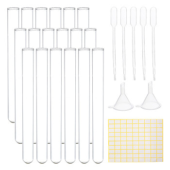 Experimental Tool Kits, with Transparent Glass Test Tubes, Plastic Funnel Hopper & Transfer Pipettes, Label Paster and Pig Hair Test Tube Brush, Clear, 200x200x100mm