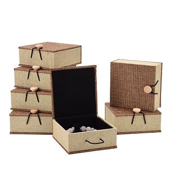 Rectangle Wooden Bracelet Boxes, with Burlap and Velvet, Camel, 10.4x10x5.2cm