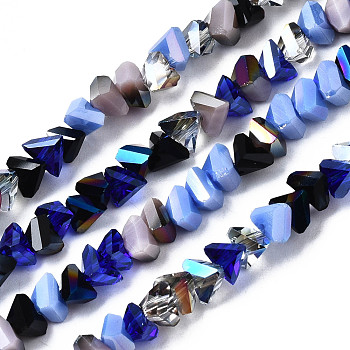 Electroplate Glass Beads Strands, Triangle, Cornflower Blue, 3.5x6x4.5mm, Hole: 1mm, about 100pcs/strand, 13.39''(34cm)