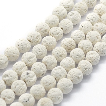 Natural Lava Rock Round Beads Strands, Round, White, 4~5mm, Hole: 1mm, about 95pcs/strand, 15.15 inch(38.5cm)