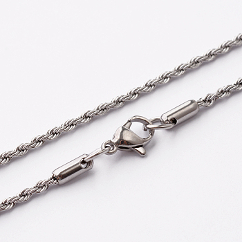 304 Stainless Steel Rope Chain Necklaces, with Lobster Claw Clasps, Stainless Steel Color, 20.3 inch(51.6cm)