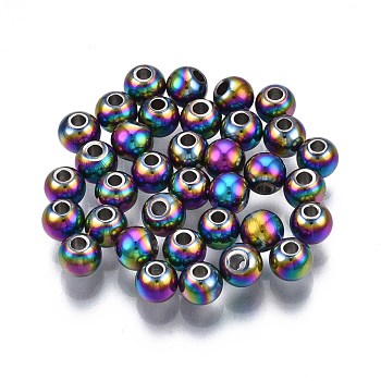 Rack Plating Rainbow Color 304 Stainless Steel Beads, Cadmium Free & Nickel Free & Lead Free, Round, 4x3mm, Hole: 1.2mm