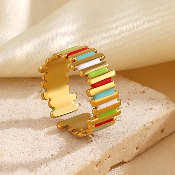 304 Stainless Steel Cuff Open Rings for Women, with Enamel, Golden, 9mm, Inner Diameter: 17mm