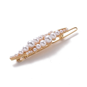 Alloy Hair Bobby Pins, with Imitation Pearl Beads, Leaf, Light Gold, 10x61x13mm