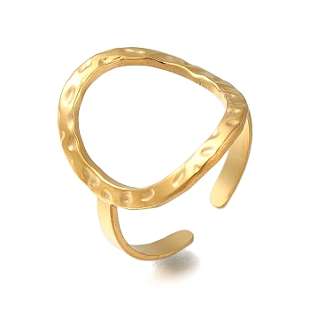 Hollow Oval 304 Stainless Steel Open Cuff Ring for Women, Real 18K Gold Plated, Adjustable