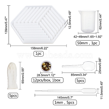 Полые шестиугольные коврики для чашки diy силиконовые Молды(DIY-OC0003-13)-4