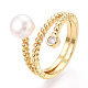 Natural Pearl Double Lines Finger Ring with Rhinestone(PEAR-N020-06J)-1