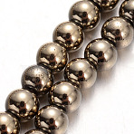 Electroplated Non-magnetic Synthetic Hematite Bead Strands, Round, Imitation Pyrite, 4mm, Hole: 1mm, about 105pcs/strand, 15.7 inch(G-E304-51-4mm)