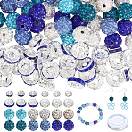 DIY Beads Bracelets Making Kits, Include Polymer Clay Rhinestone Beads, Iron & Brass Rhinestone Spacer Beads, Elastic Crystal Thread, Blue, 10mm, Hole: 1.5mm(DIY-PA0001-80A)