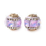 Handmade Polymer Clay Indonesia Beads, Round, with Alloy Core & Resin Rhinestone, Light Gold, Lavender, 20~20x19mm, Hole: 2.4mm(IPDL-H001-21KCG-01)