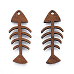 Natural Walnut Wood Pendants, Undyed, Fish Bone Charm, Camel, 35x16.5x2.5mm, Hole: 1.6mm(WOOD-N011-016)