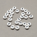 White and Black Acrylic , Flat Round with Num.5, 7x4mm, Hole: 1.3mm, about 3600pcs/500g(SACR-Q102-05)
