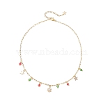 Christmas Brass Pave Clear Cubic Zirconia Snowflake & 304 Stainless Steel Star and Round Glass Tassel Brass Paperclip Chain Bib Necklaces, Red and Green, Real 18K Gold Plated, 15.75 inch(40cm)(NJEW-JN05504)
