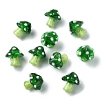 10Pcs Handmade Lampwork Bumpy Beads, Mushroom, Green, 16~17x14.5~16.5x14~16mm, Hole: 1.2~1.8mm(LAMP-YW0001-89B)