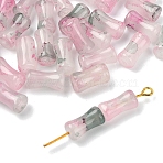 30Pcs Baking Varnish Glass Beads, Bamboo Stick, Pink, 12x6.5mm, Hole: 1.4mm(GLAA-YW0005-03B)
