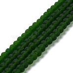 Transparent Glass Beads Strands, Faceted, Frosted, Rondelle, Dark Green, 8mm, Hole: 1mm, about 60~62pcs/strand, 39~40cm(EGLA-A044-T8mm-MD24)