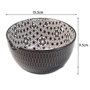 Round Handmade Porcelain Yarn Bowl Holder, Knitting Wool Storage Basket with Holes to Prevent Slipping, Black, 15.5x9.5cm(PW-WG91277-03)