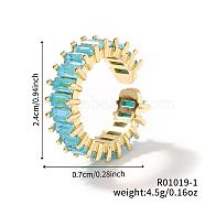 Brass Glass Cuff Rings, Open Rings for Women, Cyan(ZQ1341-1)