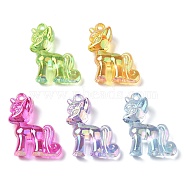 Electroplate Transparent UV Plating Acrylic Pendants, Iridescent, Unicorn Charms, Mixed Color, 42x34x12.5mm, Hole: 2.5mm(OACR-I014-29)