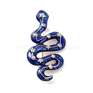 Alloy Rhinestone Brooch, Glitter Snake Enamel Pins, for Backpack Clothes, Blue, 79x37x12.5mm(JEWB-C029-14)